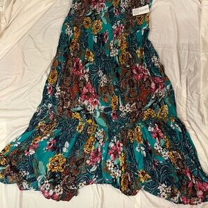 Floral Maxi Dress with Teal and Pink Accents